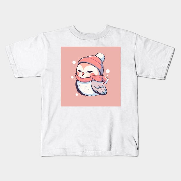 Cute Adroable Kawaii Baby Owl Wearing a Hat and Scarf Kids T-Shirt by designs4days